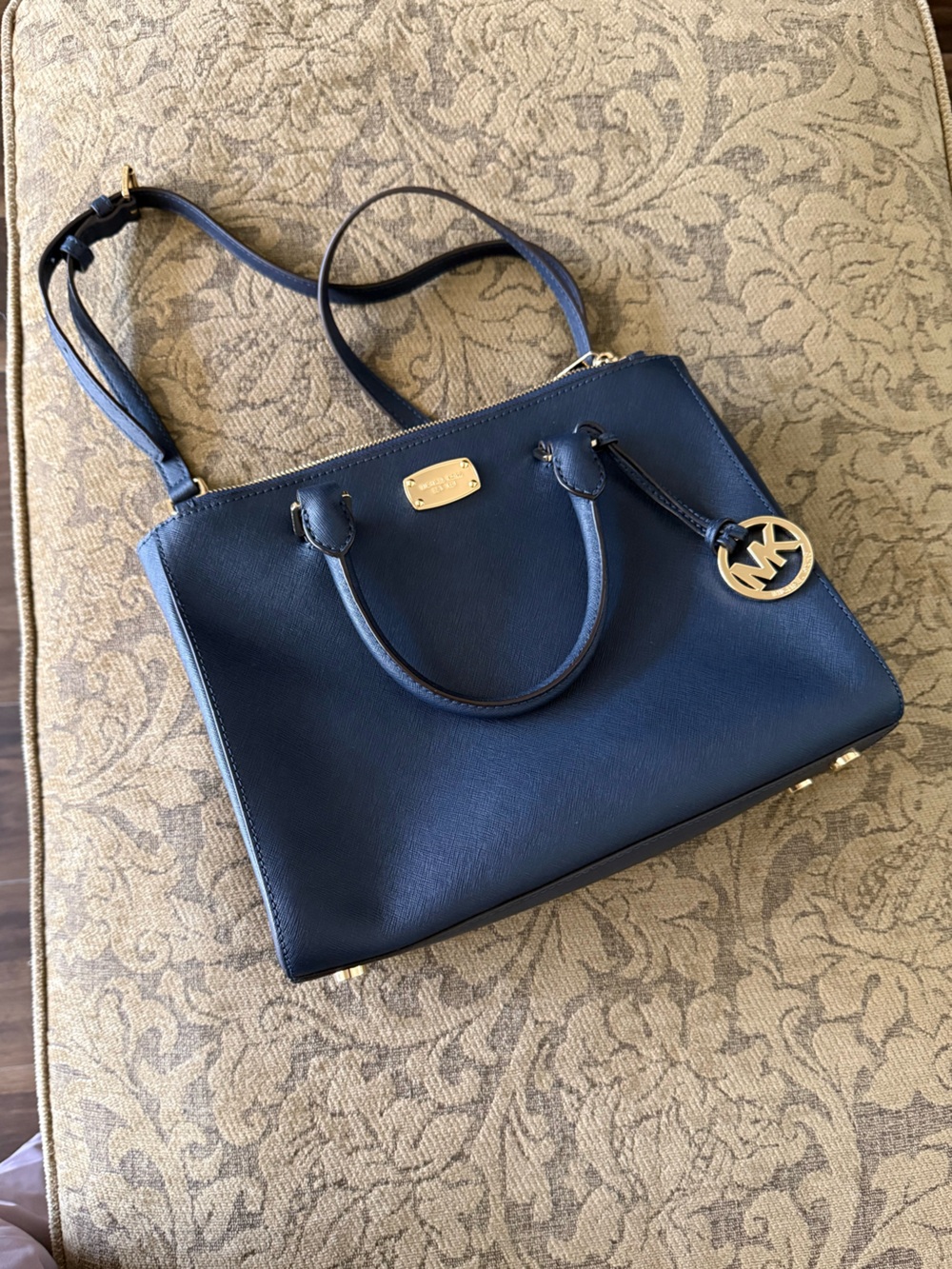 Michael Kors Deep Navy Saffiano Tote with Gold Accents